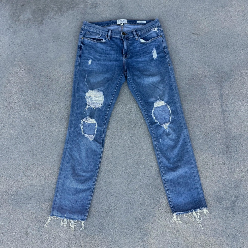 Frame Theo Straight Leg Jeans Light Wash Blue High Rise Denim Size 26